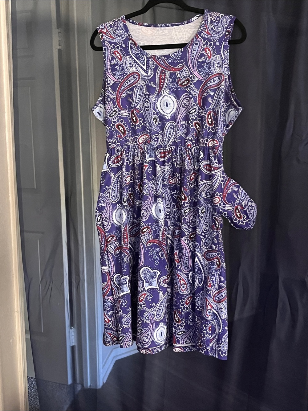 Sleeveless Paisley Print Dress in Purple and White